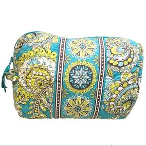 Vera Bradley Light Green & Teal Retired Peacock Pattern Cosmetic Makeup Bag.